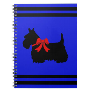 Carnet Silhouette noir/blanc de Scottish Terrier bleu/nom