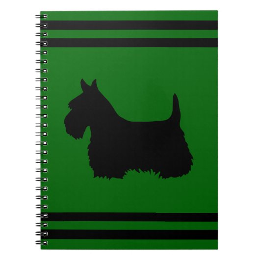 Carnet silhouette noir/blanc de Terrier Écossais vert/nom (Devant)