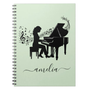 Carnet Silhouette Personnalisée de Pianiste Fille avec No