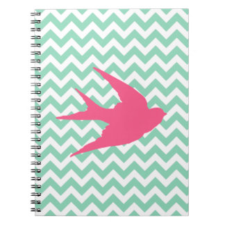 Carnet Silhouette rose d'oiseau sur des rayures de