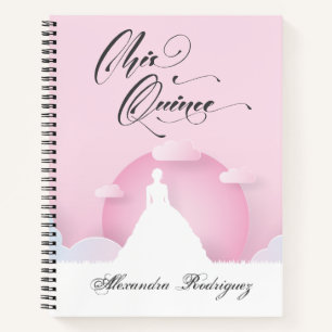 Carnet Silhouette rose et blanche avec Quinceanera lune