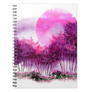 Carnet silhouette rose et violette des arbres contre le d