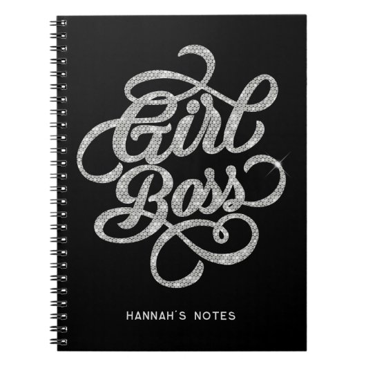 Carnet Silver Diamond Glam Girl Boss Typographie noir (Devant)