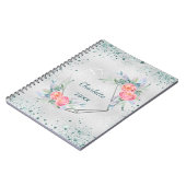 Carnet Silver florals green glitter sparkles name (Côté gauche)
