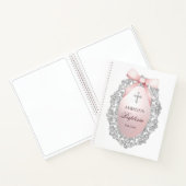 Carnet Silver Glitter Frame Pink Bow Baptism Guest Book (Intérieur)