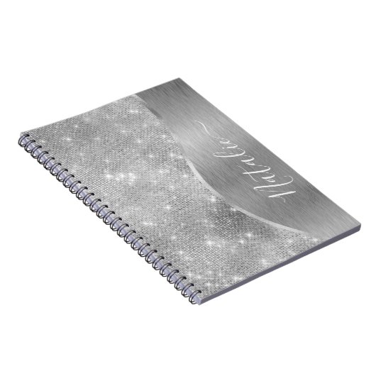 Carnet Silver Glitter Glam Bling Personalized (Côté Droit)