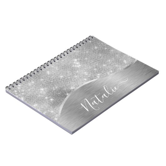 Carnet Silver Glitter Glam Bling Personalized (Côté gauche)