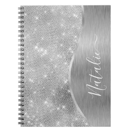 Carnet Silver Glitter Glam Bling Personalized (Devant)