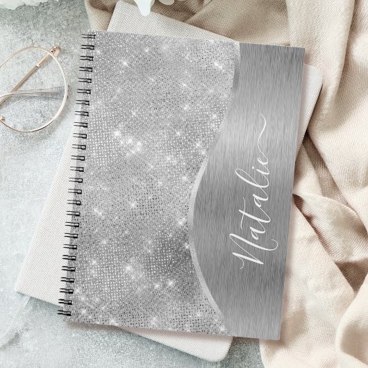 Carnet Silver Glitter Glam Bling Personalized