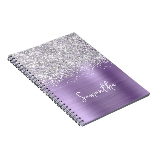 Carnet Silver Glitter Light Purple Glam Script Name (Côté Droit)