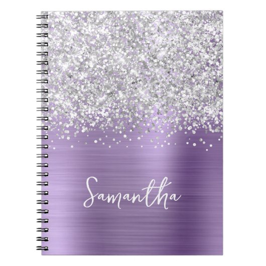 Carnet Silver Glitter Light Purple Glam Script Name (Devant)