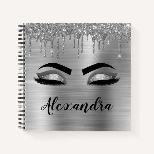 Carnet Silver Glitter Sparkle Eyelashes Monogram (Devant)