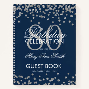 Carnet Silver Navy Blue 80th Birthday Guestbook Confetti