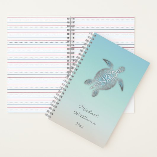 Carnet Silver Sea Turtle Coastal Ajouter Nom Et Année  (À l'intérieur)