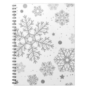 Carnet Silver snowflakes on white