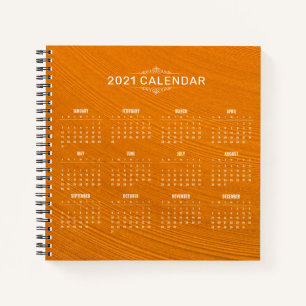 Carnet Simple 2021 Calendrier Arrière - plan bois Ordin