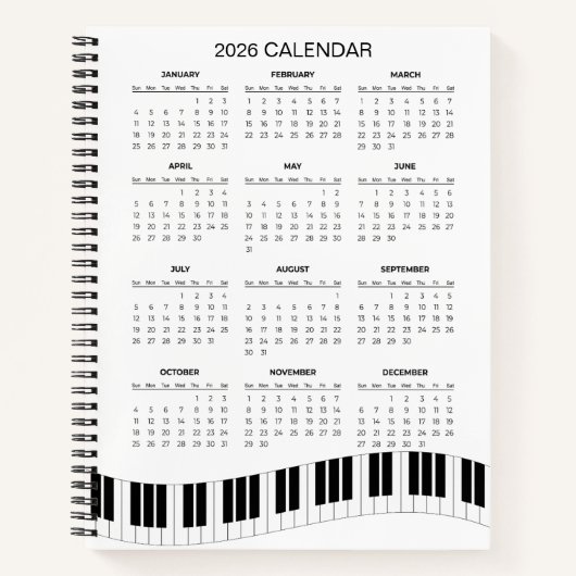 Carnet Simple 2026 Calendar with Piano Keys |  (Devant)