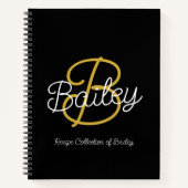 Carnet Simple Black & Gold Retro Script Monogramme Recett (Devant)