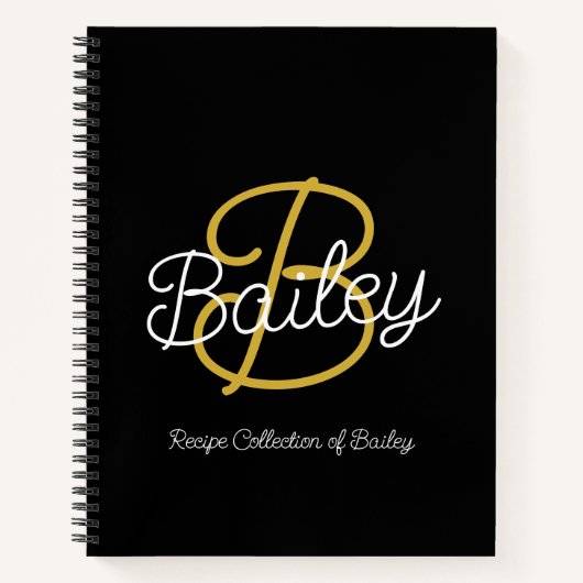Carnet Simple Black & Gold Retro Script Monogramme Recett (Devant)