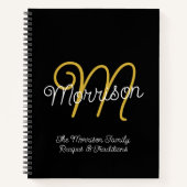 Carnet Simple Black & Gold Retro Script Monogramme Recett (Devant)
