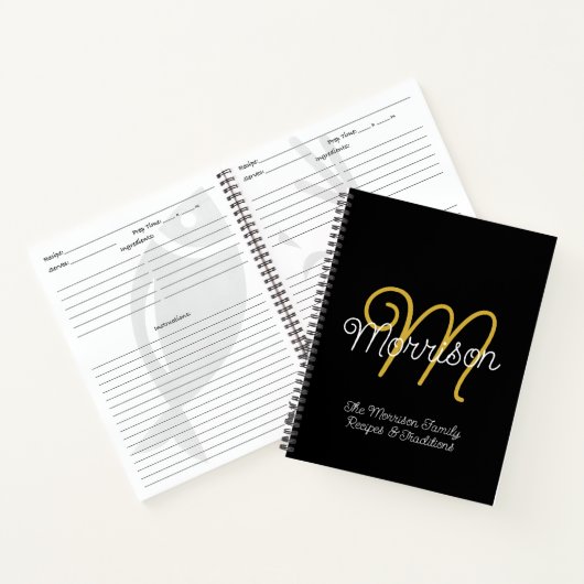 Carnet Simple Black & Gold Retro Script Monogramme Recett (Intérieur)