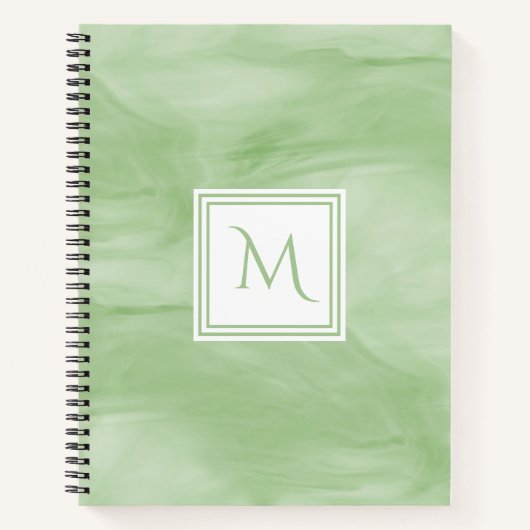 Carnet Simple clair vert subtil marbre moderne Monogramme (Devant)