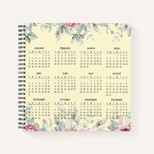 Carnet Simple Elegant Botanical 2026 Calendar |  (Devant)
