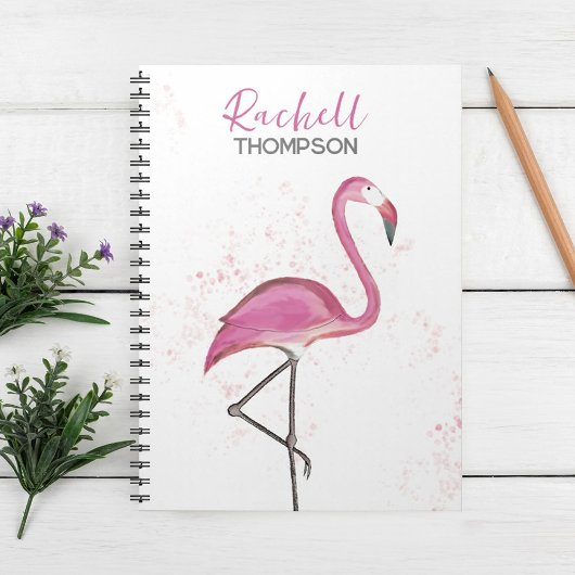 Carnet Simple Élégant Chic Flamant Rose Aquarelle