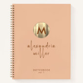 Carnet Simple Elegant Monogramme Or Peach Sketchbook (Devant)