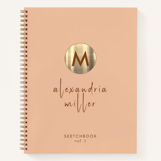 Carnet Simple Elegant Monogramme Or Peach Sketchbook (Devant)