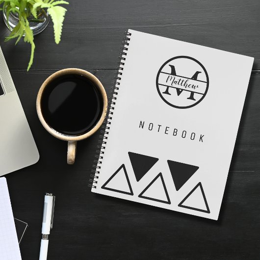 Carnet Simple Elégant Monogramme Personnalisé Argent Blan