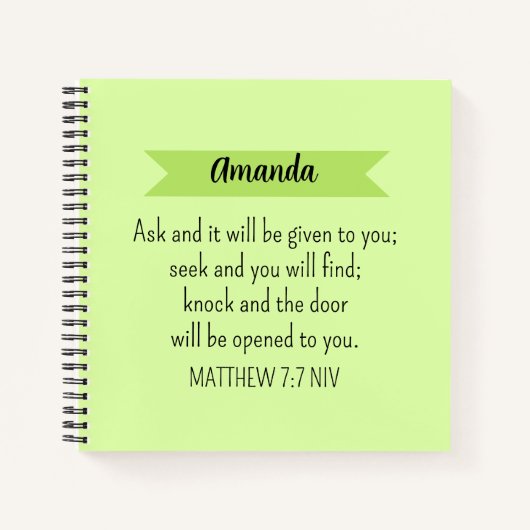 Carnet Simple Lime Vert Demander Dieu Bible Verse Chrétie (Devant)