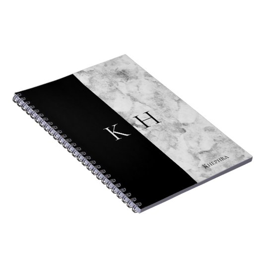 Carnet Simple Marble And Black Accent Monogram Name (Côté Droit)