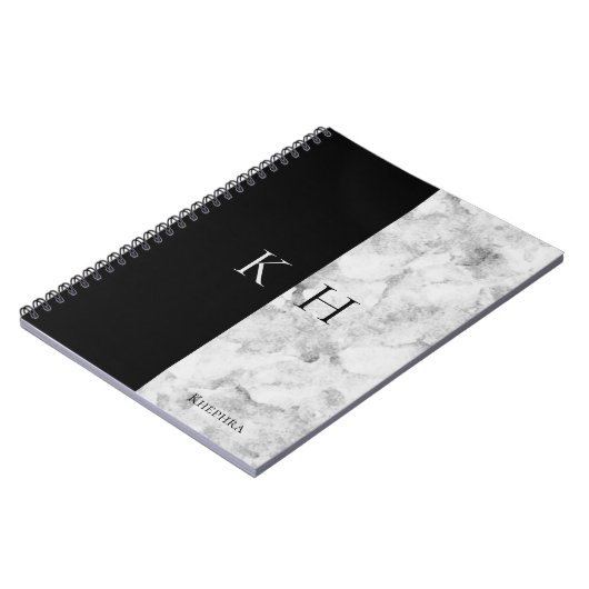 Carnet Simple Marble And Black Accent Monogram Name (Côté gauche)