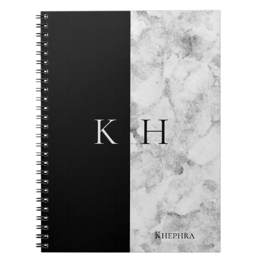Carnet Simple Marble And Black Accent Monogram Name (Devant)