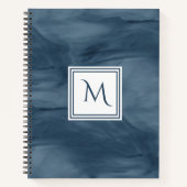 Carnet Simple Marine Bleu Marbre subtil Monogramme modern (Devant)