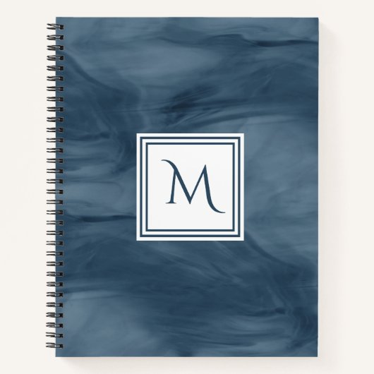 Carnet Simple Marine Bleu Marbre subtil Monogramme modern (Devant)