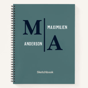 Carnet Simple Masculine bleu Monogramme Esquisse personna