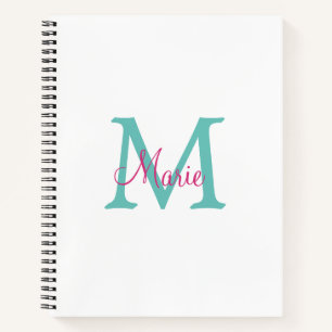 Carnet simple minimal ajouter nom monogramme vert rose bl