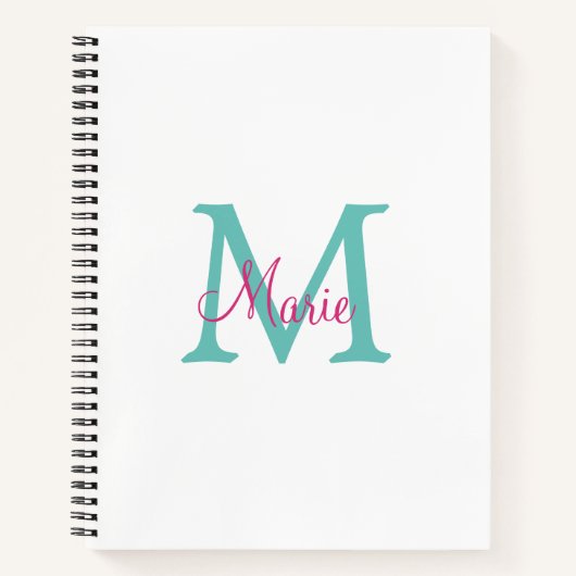 Carnet simple minimal ajouter nom monogramme vert rose bl (Devant)
