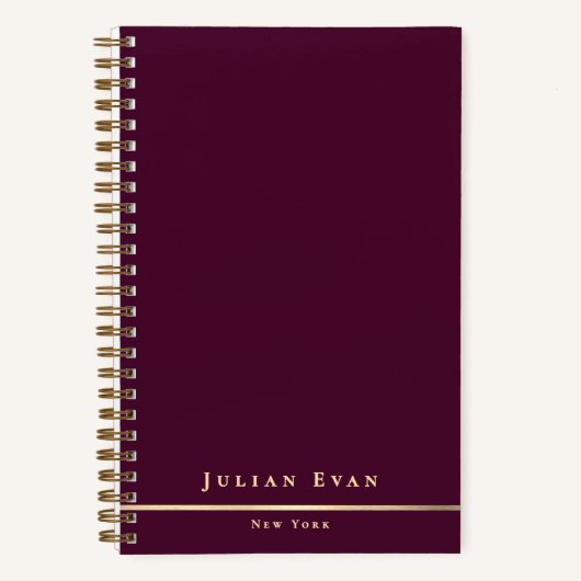 Carnet Simple Minimal Bourgogne Vin & Or Spirale Brillant (Recto)