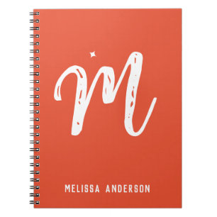Carnet Simple minimaliste Nom du monogramme rouge orange