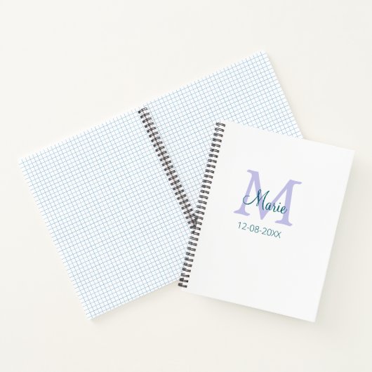 Carnet simple minimum ajouter nom monogramme violet vert  (Intérieur)
