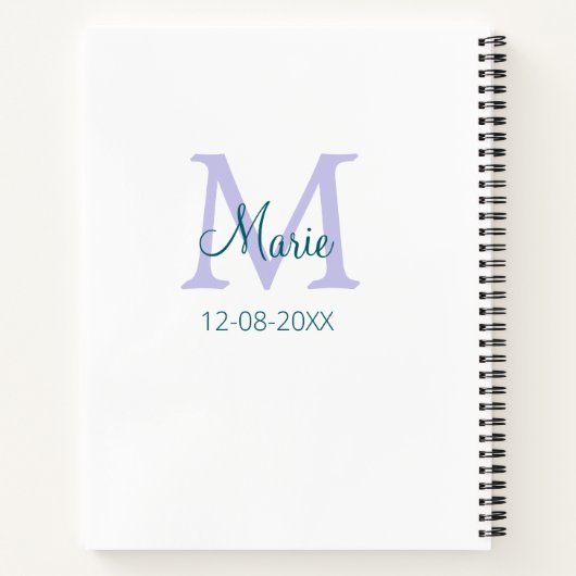 Carnet simple minimum ajouter nom monogramme violet vert  (Dos)