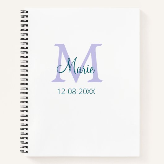 Carnet simple minimum ajouter nom monogramme violet vert  (Devant)