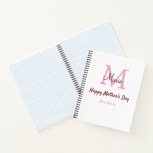 Carnet simple minimum de jour mère monogramme nom rose te (Intérieur)