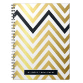 Carnet SIMPLE moderne chevron motif or noir (Devant)
