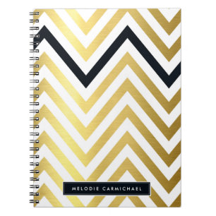 Carnet SIMPLE moderne chevron motif or noir