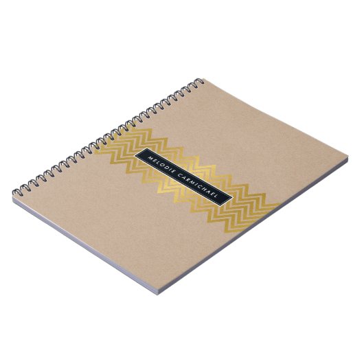 Carnet SIMPLE moderne mignon chevron motif feuille d'or k (Côté gauche)