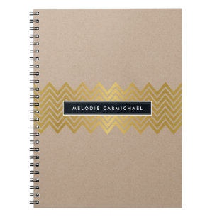 Carnet SIMPLE moderne mignon chevron motif feuille d'or k